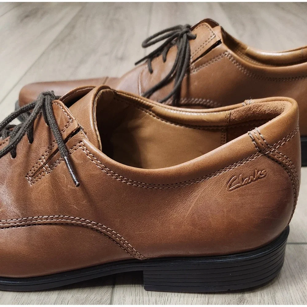 Clarks Collection Mens Brown Leather Cap Toe Oxford‎ Dress Shoes Size 10.5 W